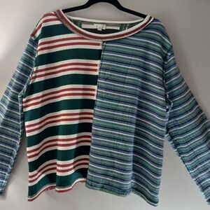 POL Long Sleeve Striped Shirt Womens Size L Split Patterns Preowned GUC